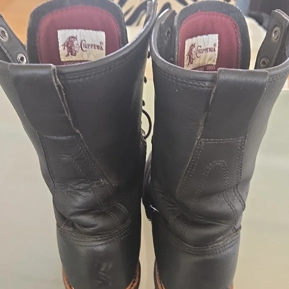 Chippewa Black Leather Lace-Up Work Boots - Picture 4 of 12